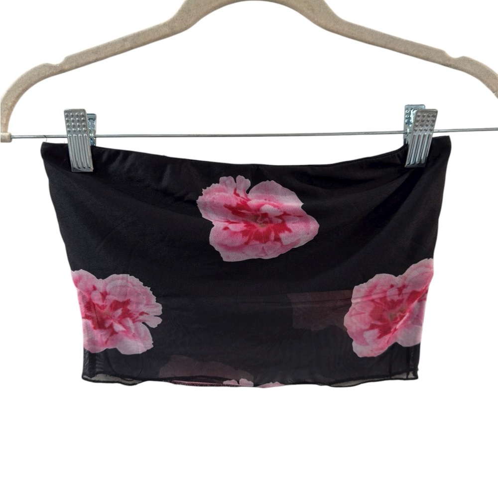 Princess Polly Black and Pink Floral Crop Tube Top